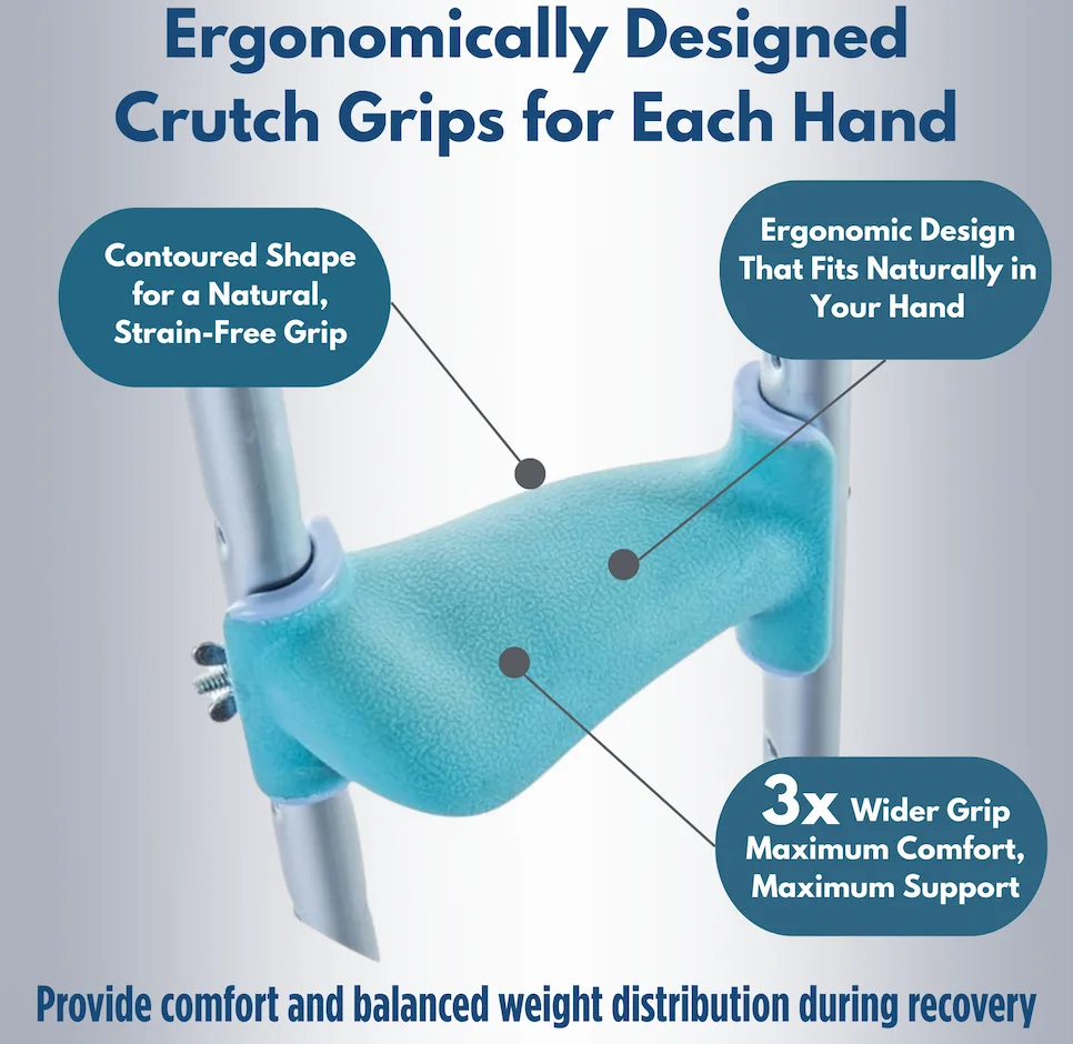 close-up of ergowalk crutch handle showing soft ergonomic grip