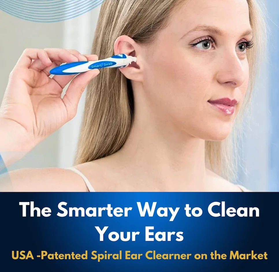 woman cleaning her ear using smart swab ear cleaner