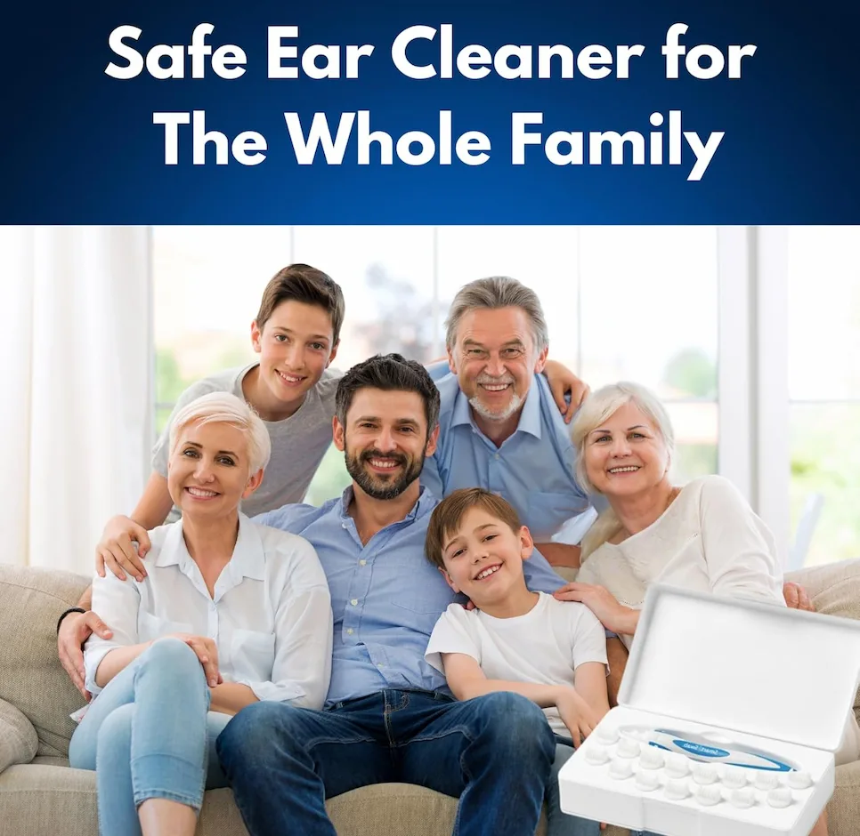 family using smart swab ear cleaning kit showing safe ear cleaning for all ages