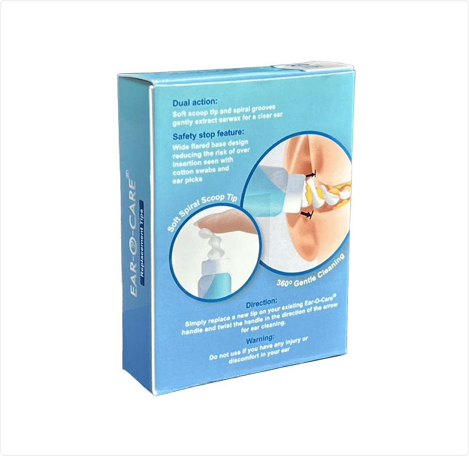 back of ear-o-care replacement tips box