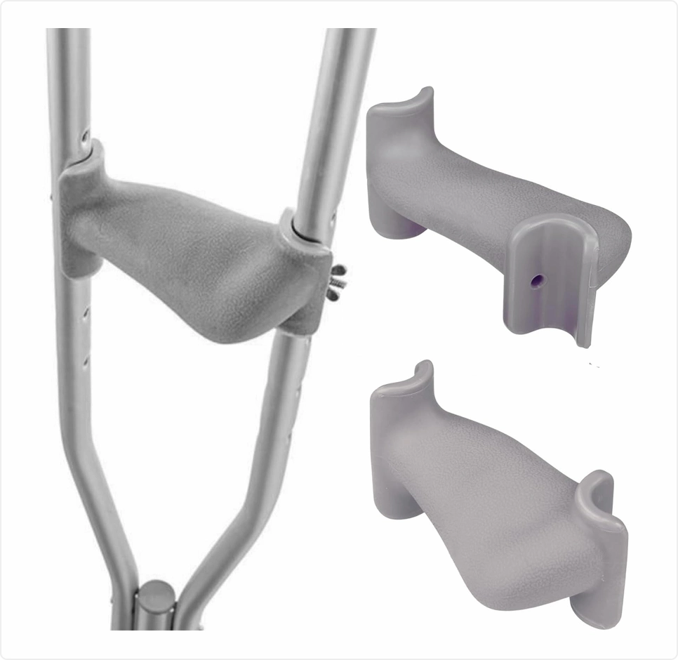 Ergo Grip securely attached to hand crutch showing ergonomic design and comfort